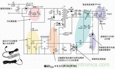 安森美半導(dǎo)體離線式第二代LED驅(qū)動(dòng)器NCP1014/1028的應(yīng)用示意圖。