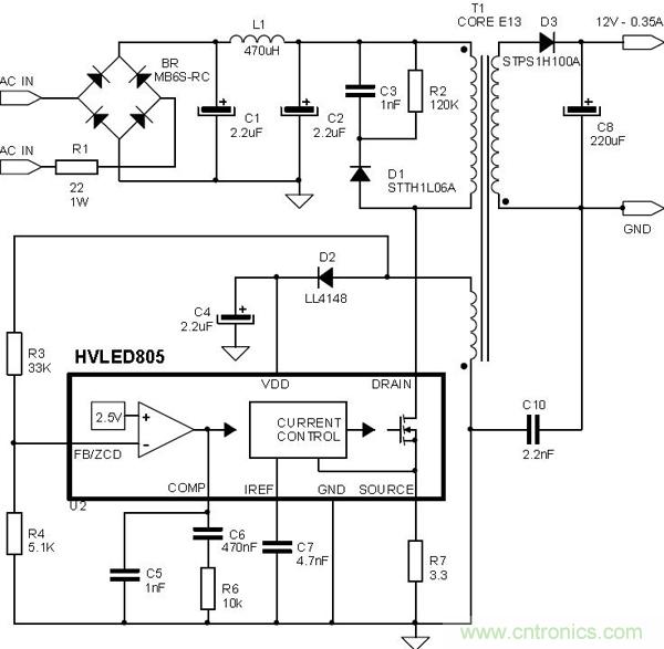 首個(gè)最簡單、器件最少的LED驅(qū)動(dòng)電路設(shè)計(jì)