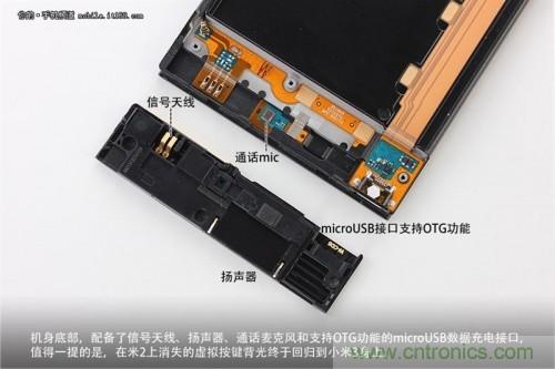 信號天線、揚聲器、麥克風(fēng)以及支持OTG功能的Micro USB接口均位于底部