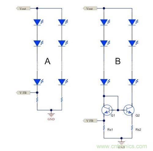 電流鏡 (B) 可針對簡單電阻器電流調節(jié) (A) 提供各種優(yōu)勢。
