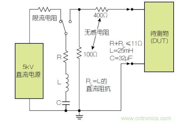 除顫器測試配置(注意較大電容)。