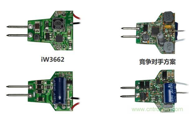 iW3662與競(jìng)爭(zhēng)對(duì)手方案相比，所需外部元器件的數(shù)量大幅降低