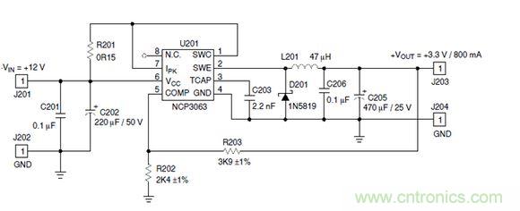 Buck電路應(yīng)用實例-輸入9～12V，輸出3.3V 800mA電路