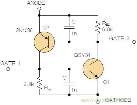 圖2：增加兩個(gè)電容值為1nF的SMD陶瓷電容器后，可以在ΔV達(dá)到10V的情況下防止導(dǎo)通。