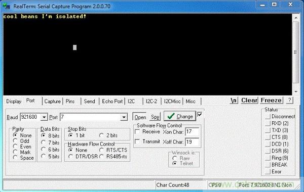  圖6：隔離型USB-to-UART轉換器的環(huán)回測試。