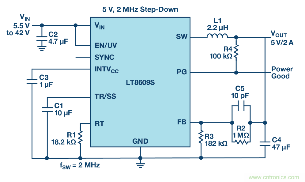 具 2.5 μA 靜態(tài)電流和超低 EMI 輻射的 42 V、2 A/3 A 峰值同步降壓型穩(wěn)壓器