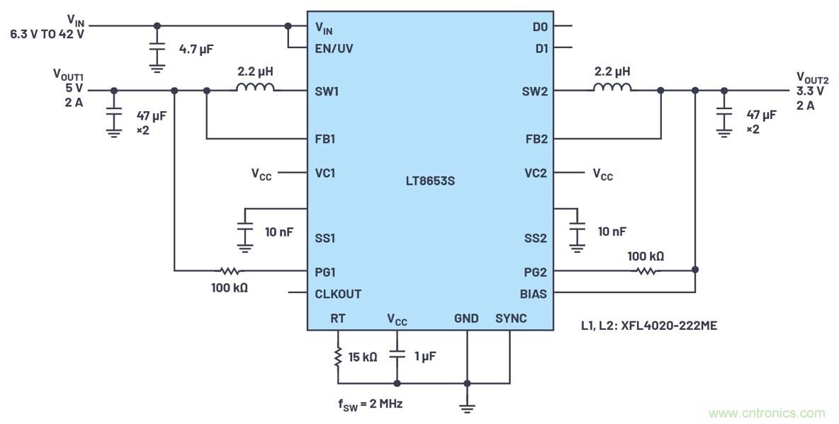 具有6.2 µA靜態(tài)電流的雙通道、42 V、2 A、單片、同步降壓型Silent Switcher 2穩(wěn)壓器