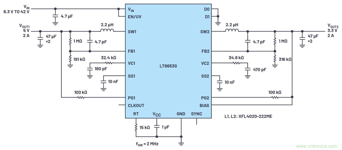 具有6.2 µA靜態(tài)電流的雙通道、42 V、2 A、單片、同步降壓型Silent Switcher 2穩(wěn)壓器