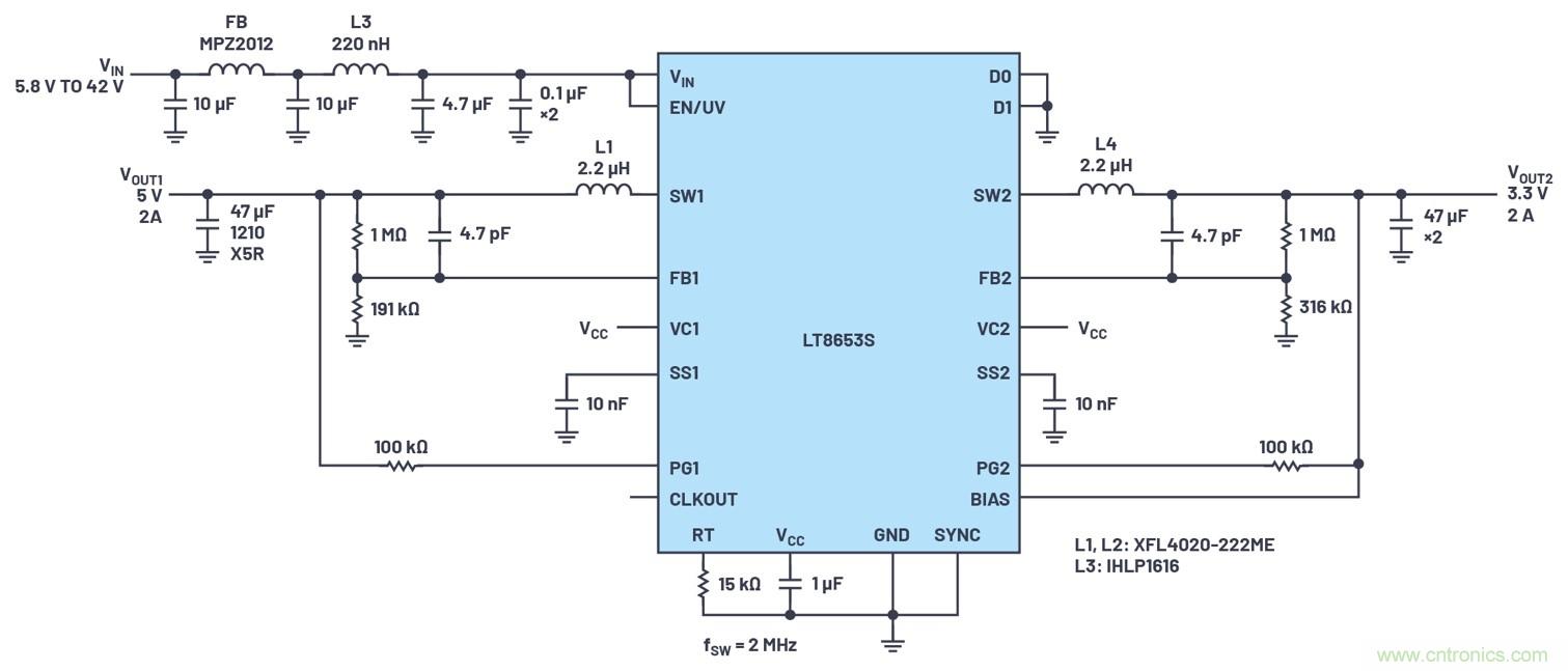 具有6.2 µA靜態(tài)電流的雙通道、42 V、2 A、單片、同步降壓型Silent Switcher 2穩(wěn)壓器
