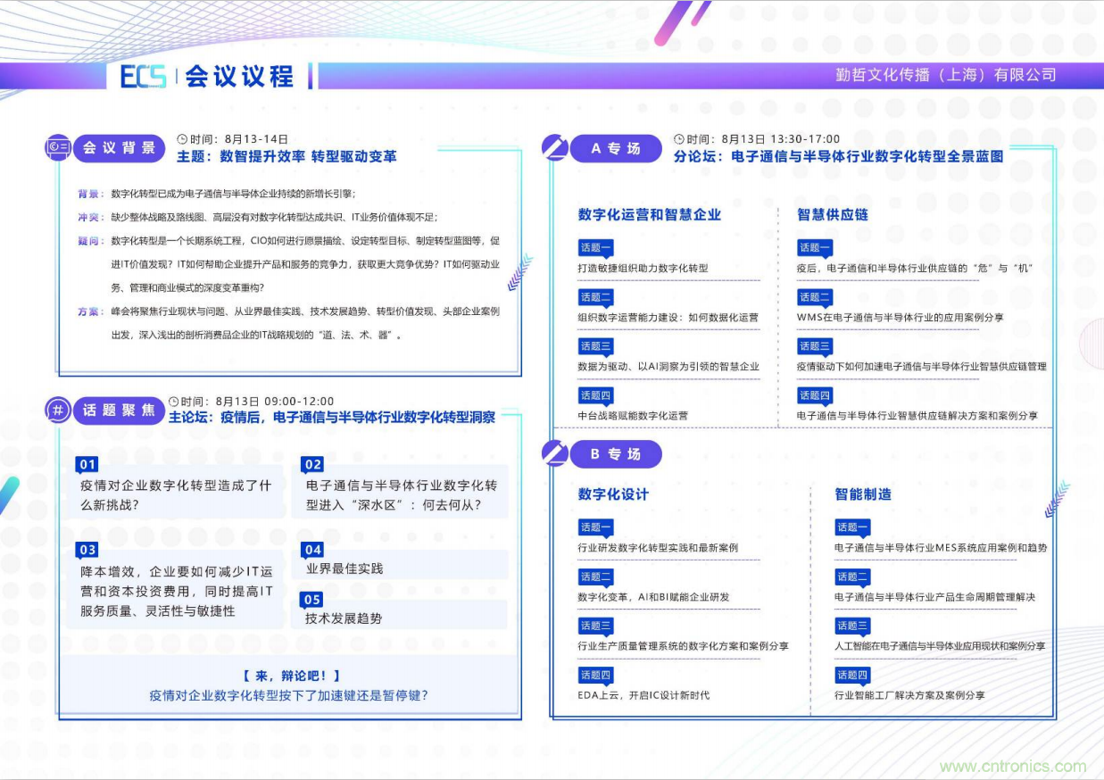 ECS 2020|第二屆中國(guó)電子通信與半導(dǎo)體CIO峰會(huì)正式啟動(dòng)！