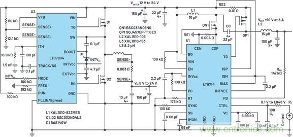 通過5 V至24 V輸入提供雙極性、雙向DC-DC流入和流出電流