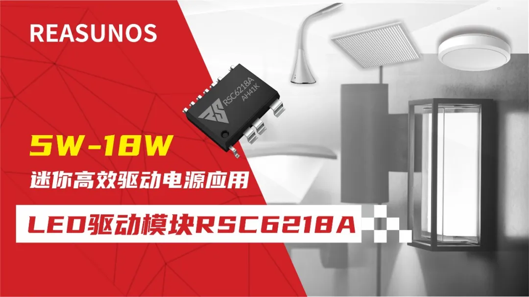 一、LED驅(qū)動(dòng)模塊RSC6218A REASUNOS(瑞森半導(dǎo)體)通過持續(xù)投入研發(fā)，提升LLC應(yīng)用技術(shù)，集成控制芯片與功率轉(zhuǎn)換，成功推出新一代產(chǎn)品RSC6218A WSOP-16，延續(xù)瑞森LLC拓?fù)浞桨福瑫r(shí)機(jī)趨勢完全迎合我國雙碳政策，電氣特性契合新版國標(biāo)GB/T 17625.1-2022和歐盟新版ERP認(rèn)證EU2019/2020雙重法規(guī)，專為中小功率的產(chǎn)品提供優(yōu)秀的方案；接下來會(huì)分幾個(gè)篇章持續(xù)介紹新方案產(chǎn)品的應(yīng)用資料和設(shè)計(jì)實(shí)例分享：  RSC6218A功率模塊內(nèi)部集成CS-CP-LLC電源半橋模塊和功率轉(zhuǎn)換模塊，延續(xù)瑞森主題設(shè)計(jì)方向單級(jí)實(shí)現(xiàn)高PF無頻閃技術(shù)和LLC諧振軟開關(guān)技術(shù)方案：該型號(hào)適用于5-18W功率段；具備高轉(zhuǎn)換效率(90%+)，高PF(>0.96)，低THD(<10%)，小型化(縮小PCB面積10-25%)，通過優(yōu)化產(chǎn)品內(nèi)部設(shè)計(jì)提升產(chǎn)品內(nèi)部功率器件的開啟與關(guān)閉性能，避免干擾發(fā)生，最高工作頻率達(dá)200KHZ，實(shí)現(xiàn)WSOP-16封裝兼顧散熱與小型化；并且內(nèi)部可自動(dòng)設(shè)置死區(qū)時(shí)間，讓方案可靠易設(shè)計(jì)。 產(chǎn)品可廣泛應(yīng)用于： 1.護(hù)眼系列燈具：如教室燈、辦公燈、護(hù)眼臺(tái)燈、壁燈、閱覽室燈等； 2.家居類燈具：如客廳燈、臥室燈、兒童房燈、廚房燈、走廊燈等； 3.軌道類燈具：地鐵照明、高鐵照明、隧道照明、車站照明等； 4.商照類燈具：筒燈、射燈、投射燈、 亮化燈、防爆燈等； 方案起到提供高效，穩(wěn)定，長壽命的作用。 二、產(chǎn)品功能框架  三、IC各PIN腳功能說明  PIN1 PGND 功率地，內(nèi)部是連接低邊MOS的S端地線； PIN2  NC  PIN3  HS 半橋MOS低邊漏極PIN； PIN4  HS 半橋MOS低邊漏極PIN； PIN5  HS 半橋MOS高邊源極PIN； PIN6  HS 半橋MOS高邊源極PIN； PIN7  NC  PIN8  HO 半橋MO高邊漏極； PIN9  HO 半橋MOS高邊漏極； PIN10 HB 半橋驅(qū)動(dòng)高邊電源，通過外置的一個(gè)二極管與電容組成自舉回路，為高邊 MOS 的開啟提供電平； PIN11 VIN 高壓啟動(dòng)的輸入腳，最高耐壓可達(dá)DC600V，啟動(dòng)電流在1.7mA，一般應(yīng)用是從高壓電解處串接一個(gè)1206100K電阻引到PIN1，在整個(gè)環(huán)路還未建立起來時(shí)，是靠這個(gè)引腳的供電通過內(nèi)部連接到PIN6VCC，然后把VCC電容慢慢充電到芯片的啟動(dòng)電壓后，芯片開始工作。整個(gè)環(huán)路建立起來后，VIN腳內(nèi)部關(guān)斷，VCC 通過外部變壓器輔助繞組供電維持正常工作； PIN12  VCC 信號(hào)電源引腳， 工作電壓范圍 8-20V，工作電流在 0.8mA，靜態(tài)工作電流是 720uA； PIN13  NC DT懸空腳； PIN14 FB  電壓反饋輸入，VFB中心值是1.2V，該引腳的功能主要是限定空載電壓的最大幅度，該芯片空載保護(hù)屬于打嗝模式，可以有效降低空載損耗，能效要求輕松符合小于0.5W的要求； PIN15  CS 電流采樣正弦波信號(hào)輸入該P(yáng)IN腳是通過線路中的互感電感采樣得到全波的正弦波信號(hào)， 通過電阻轉(zhuǎn)換為電壓信號(hào)后，輸入到CS PIN腳， 內(nèi)部連接到壓控振蕩器，根據(jù)輸入進(jìn)來的電壓幅值大小，以及正弦波的頻率，壓控振蕩器輸出對(duì)應(yīng)的方波來控制LG與HG端的MOS開關(guān)頻率，實(shí)現(xiàn)恒流調(diào)節(jié)控制； PIN16  AGND 信號(hào)地參考電平，主要連接 VCC，F(xiàn)B 對(duì)應(yīng) PIN 腳的元件地線。 四、關(guān)鍵PIN腳參數(shù)設(shè)定范圍  五、典型應(yīng)用原理圖  關(guān)注瑞森半導(dǎo)體公眾號(hào)，接下來持續(xù)分享具體案例的設(shè)計(jì)參考文檔，攜手各伙伴們實(shí)現(xiàn)新版國標(biāo)GB/T17625.1-2022的順利達(dá)標(biāo)，為工程師縮短開發(fā)周期，讓工廠端得到滿意的產(chǎn)品，給客戶一個(gè)滿意的答卷，得到需要的利潤空間。